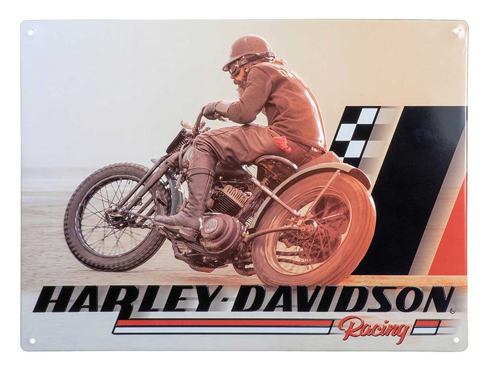 Harley-Davidson Embossed Tin Sign, Beach Racer Graphic, 15.75 x 12 inches