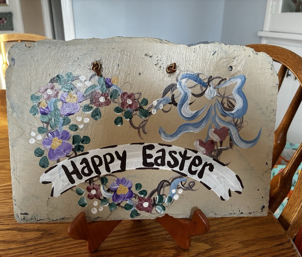 Hand Painted Slate Easter Wall Plaque 12×9 Inches Country Cottage