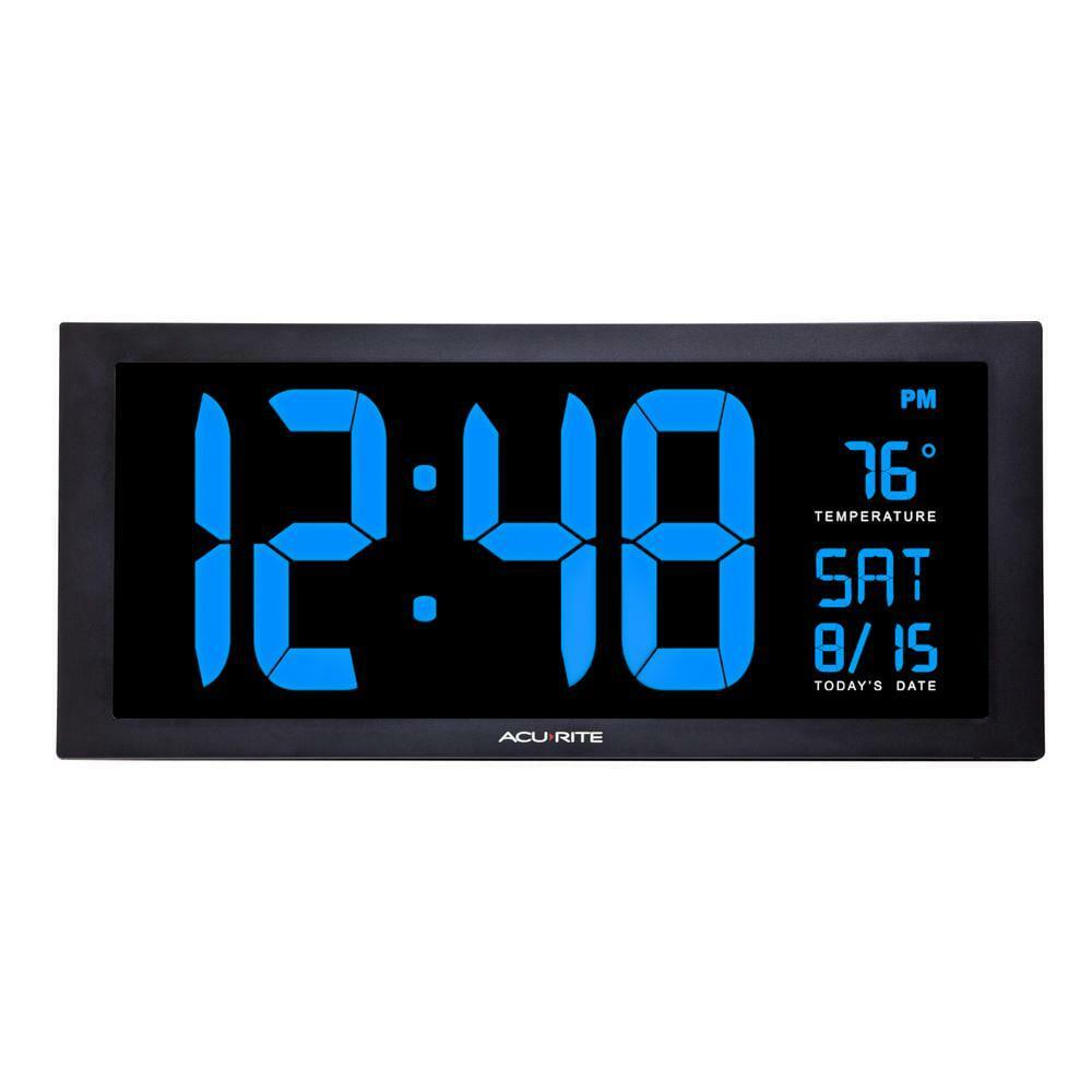 AcuRite Large LED Clock 18 in. Indoor Temperature Blue Display Clear Visibility