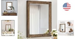 Lightweight Rectangular Rustic Mirror – Easy Install Wall Decor for Bedrooms