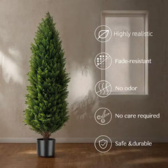 48 In. Artificial Cedar Topiary Trees for Indoor and Outdoor Decor, (Set of 2)