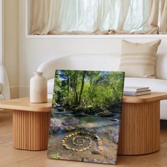 Serene Forest Stream Canvas Wall Art With Spiral Rocks Nature Landscape Print