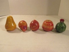 Vintage Alabaster Stone Fruit Lot of 5 pieces apple,pear,onion ect.