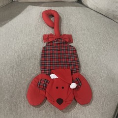 Vintage Christmas Stocking Country Dog Plaid Handmade Door Hanger Red Cotton