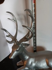 Modern Silver Resin Plastic Reindeer Deer Resting Figurine 15″ High, 12″ Long