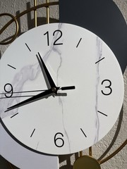 Modern Round Hanging Wall Clock White Face Gold Metal Frame Arabic Numerals