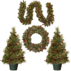 PreLit Everyday Collection Artificial Christmas Decoration Set with LED Light…