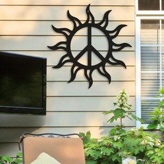 Peace Sign Metal Wall Art Sun Decor Retro Hippie Patio Yard Gift