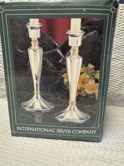 PAIR of Vintage 1994 Silver Plated Candlesticks International Silver 8.5 inches