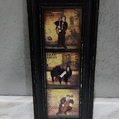 Vertical Framed Musician Wall Plaque Sign, Black Wood Rectangle, Vintage Decor