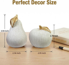 Apple and Pear Decor Set, Modern Fruit Sculpture Home Decor, White and Gold D…