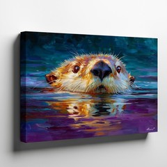 Colorful otter swimming wildlife animal canvas wall art nature decorative print