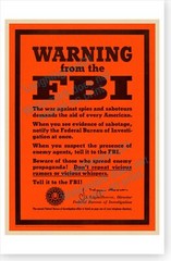 WWII Warning From The FBI Sabotage Spies Saboteurs J. Edgar Hoover War Poster