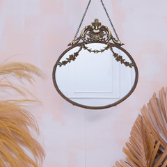 Antique Inspired Hanging Oval Mirror with Pewter Frame