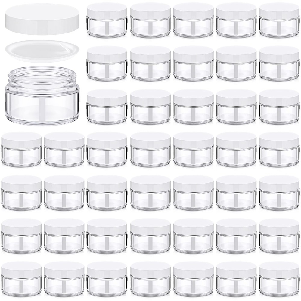 Domensi 60 Pcs 1oz Glass Jars with Lids Bulk Salve Tins Clear, White Lid