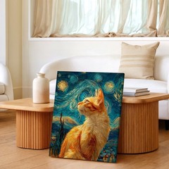 Wall Art Orange Cat Starry Night Style Canvas Print Poster Home Decor Home Decor