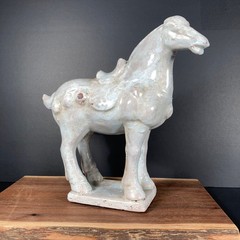 Vintage Tang Dynasty War Horse Sculpture Chinese Glazed Ceramic Statue 12 inches