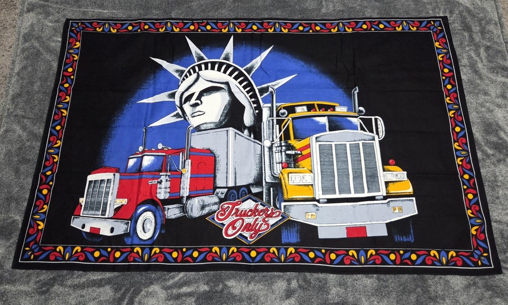 Vintage Truckers Only Tapestry Wall Hanging Statue Of Liberty 100% Cotton 54×35″