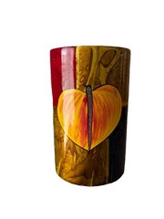Handmade Ceramic Vase Multicolor Leaves Motif Red Yellow Green Black Gold Glossy