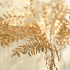 2 Gold 21 in Artificial Fern Leaf Branches Metallic Faux Greenery Stems Party Ce