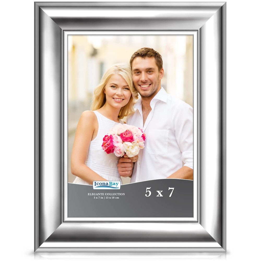 Icona Bay 5×7 Silver Picture Frame, Contemporary Photo Frame 5 x 7, Wall Moun…