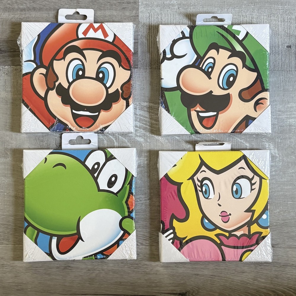 Nintendo Super Mario Yoshi Pyramid America 6×6 Inch Canvas Wall Art Set Of 4