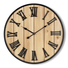 Large Wall Clock Silent Metal Wood Style Wall Clocks Battery 30IN Wood-roman