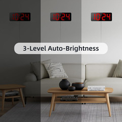 LED Digital Wall Clock with Large Display, Big Digits, Auto-Brightness, 12/24Hr