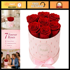Red Preserved Roses in Elegant Box – 7 Real Eternal Flowers, Lasting 1-3 Years,