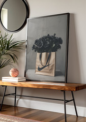 Vintage Nike Sneaker Poster with Black Flowers, Hypebeast Decor for Sneakerhead
