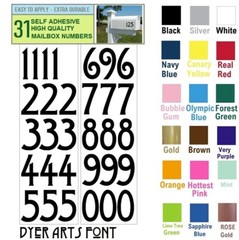 SET OF 31, 2″ HIGH SELF ADHESIVE VINYL MAILBOX NUMBERS, DOOR,LOCKERS – Dyer Arts