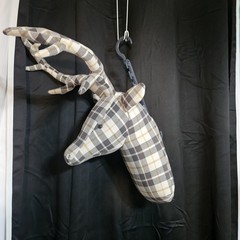 Plaid Fabric Large Plush Deer/Stag Head Wall Hanging Lodge Decor
