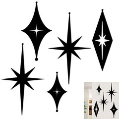 5 Pcs Iron Star Wall Decor Black Starburst Metal Wall Art Mid Century Modern …