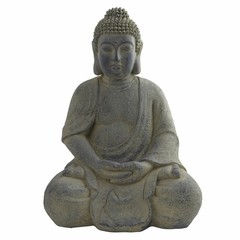 19” Seated Buddha Statue Figurine Figure, Gray Stone-Look Buddhism Decor