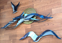 Signed by Artist -Large 44″L-3 Piece Seagulls Copper Wall Art -3D -Handcrafted