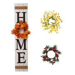 42 In. H Wooden Home Porch Sign with 3 Changeable Wreathes (Spring/Fall/Christma