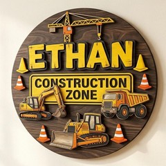 Personalized Construction Name Sign, Kids Room Door Sign, Construction Nursery