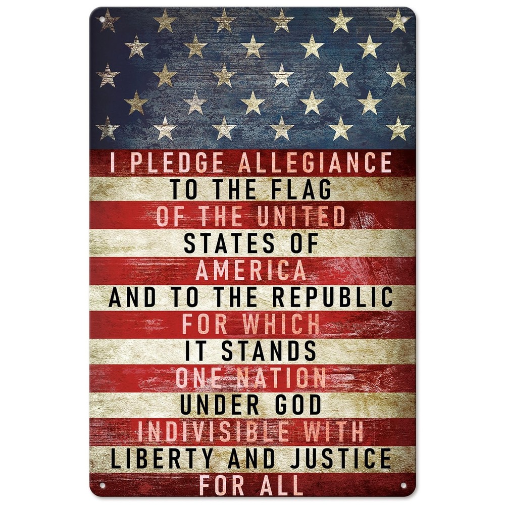Patriotic Metal Tin Sign Vintage US Pledge of Allegiance Wall Art Decor Retro…