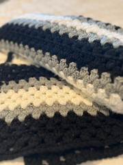 UNBRANDED Handmade Crocheted Black Gray White Afghan Throw/Blanket, 56″ x 38″