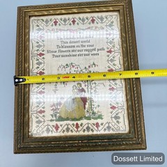 Vintage Embroidered Jewelry Box Mirror Compartments Gold Medium Floral Sampler