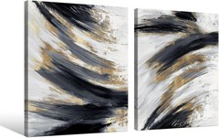 Contemporary 2-Pack Black and White Gold Canvas Wall Art for Any Room