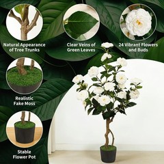 Artificial Camellia Tree 2 Pack, 42» Faux Camellia Plant in Pot with 24