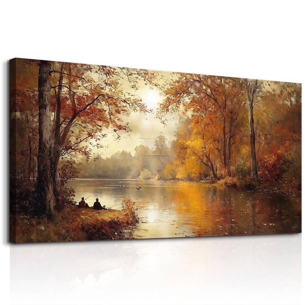 Large Canvas Wall Art Yellow Tree Landscape Painting 20×40 Inch