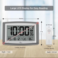 WallarGe Atomic Clock with Outdoor and Indoor Temperature – 12.5 Inch Self-Setti