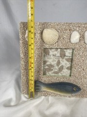 Fishing Picture Frame with Shells & Sand – 3×3 Nautical Fish Desktop