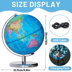 9in Illuminated Globe Map W/ 88 Constellation & Built-in LED Night Light Metal U