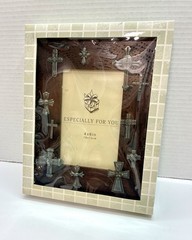 Wood & Silver Multi Silver Crosses Picture Frame Distressed Wood Photo Cross New