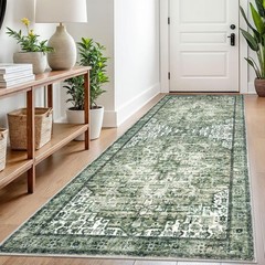3×8 Washable Rug for Entryway, Green Soft Printed Area Rug, Non-Slip Kitchen …