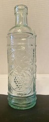 La Mediterranean BLOWNGREEN GLASS WINE BOTTLE EMBOSSED GRAPES 9in- 1L