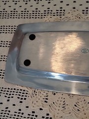 Handcrafted Mother of Pearl Inlay Silver Tone Tray Rectangular India Reflective
